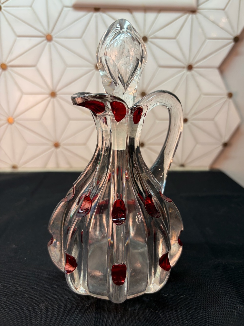 Antique c1891 US Glass Broken Column Ruby Stain Cruet w Stopper EAPG Victorian